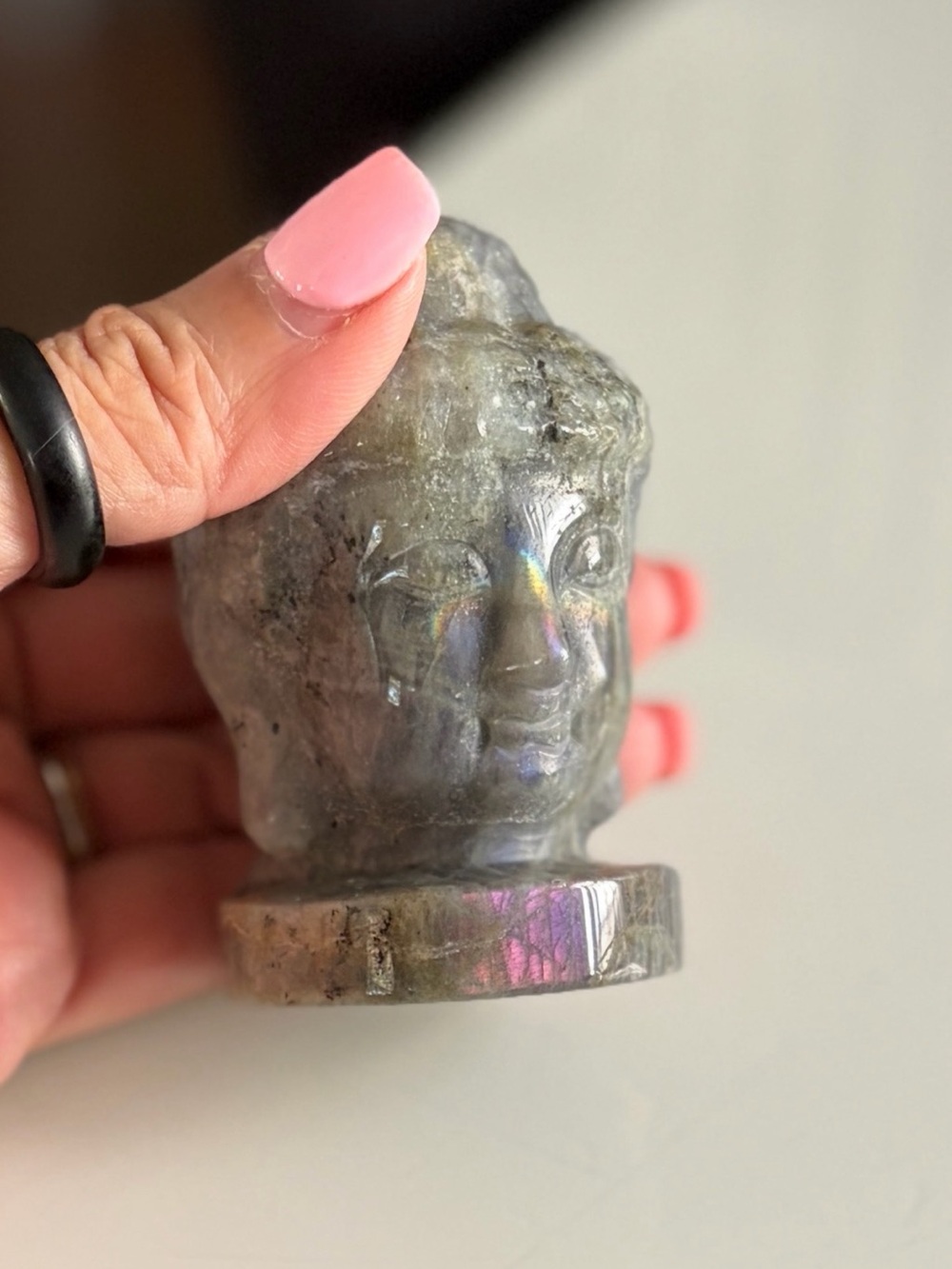 Carved Labradorite Buddha Head — Iridescent Crystal Stone - Picture 6 of 6